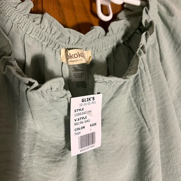 Rokoko Women's Sage Green Ruffle Blouse Large NWT - Picture 2 of 5